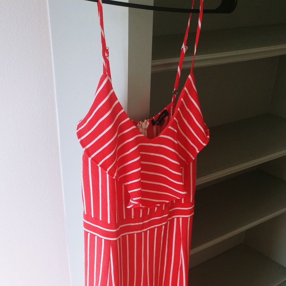 Darling Coral and White striped one piece jumpsuit